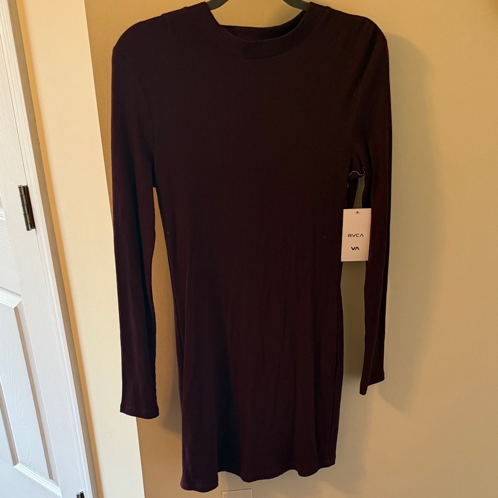 RVCA Long Sleeve Dress in Deep Burgundy